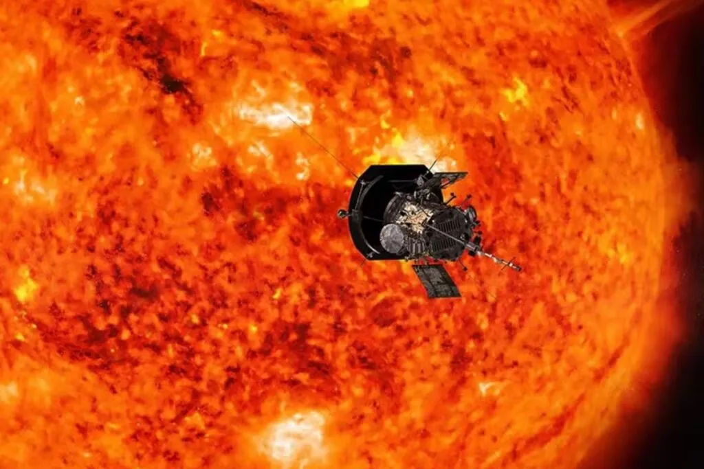 Sonda Parker explorando o Sol. (Foto: HANDOUT/NASA/Johns Hopkins APL/AFP)