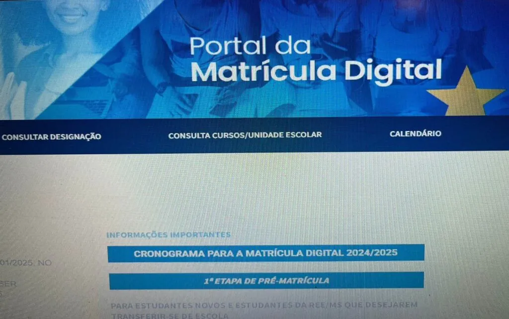 Site Matrícula Digital, onde designação em escolas da Rede Estadual de Ensino foi publicada (Foto: Reprodução)